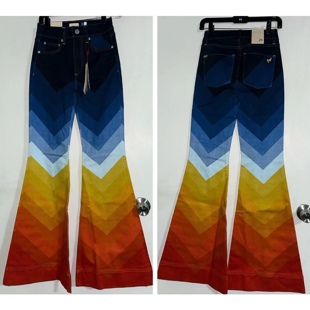 Alice + Olivia x Bronco Multicolored SB Wide Leg Bell Jeans - Picture 6 of 16